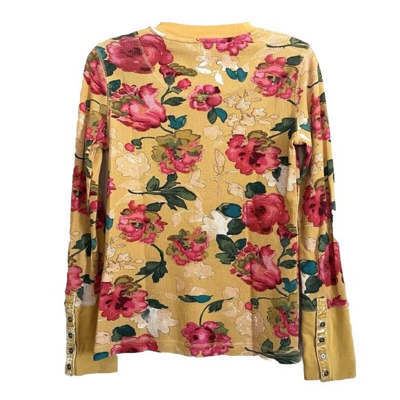 Sundance Floral Melanie Crewneck Top Small Thermal Waffle Knit Velvet Trim Cuff - Picture 3 of 10